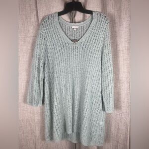 J.JILL V-Neck Sweater Aegean Mist Textured Open Stitch Sz XL NWT